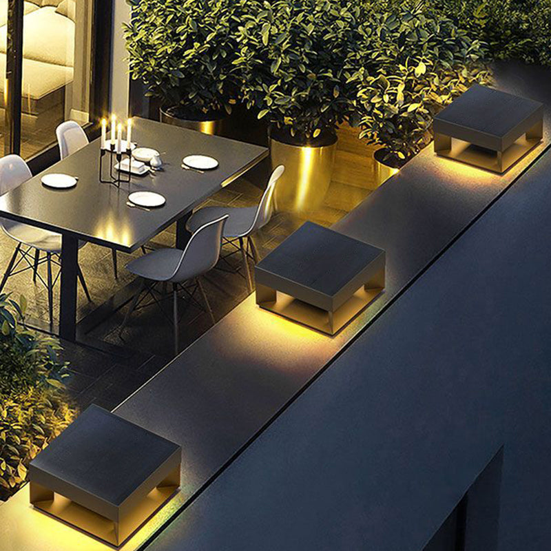 Modern Minimalist Square Geometric Stainless Steel LED Outdoor Waterproof Pillar Light Landscape Light For Garden Cuvalon