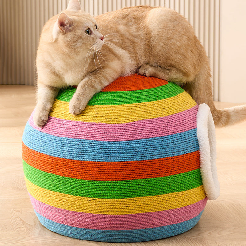 Contemporary Creative Spherical Round Hemp Rope Foam Fabric Lambswool Velvet Anti-Slip Dotted Fabric Cat Bed Toy Ball For Bedroom Cuvalon
