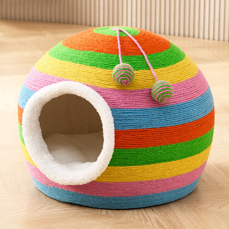 Contemporary Creative Spherical Round Hemp Rope Foam Fabric Lambswool Velvet Anti-Slip Dotted Fabric Cat Bed Toy Ball For Bedroom Cuvalon