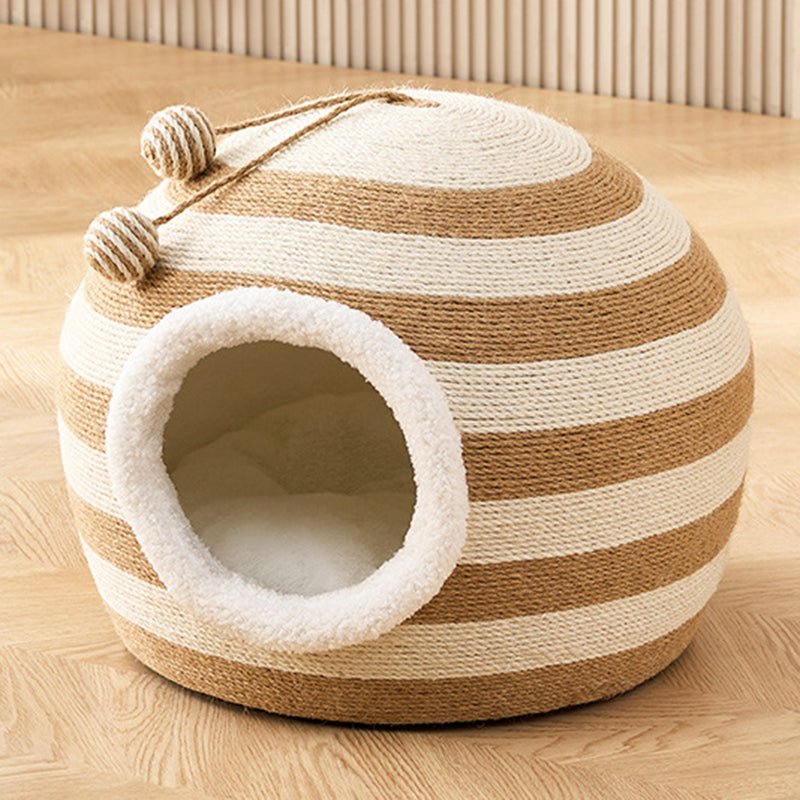 Contemporary Creative Spherical Round Hemp Rope Foam Fabric Lambswool Velvet Anti-Slip Dotted Fabric Cat Bed Toy Ball For Bedroom Cuvalon