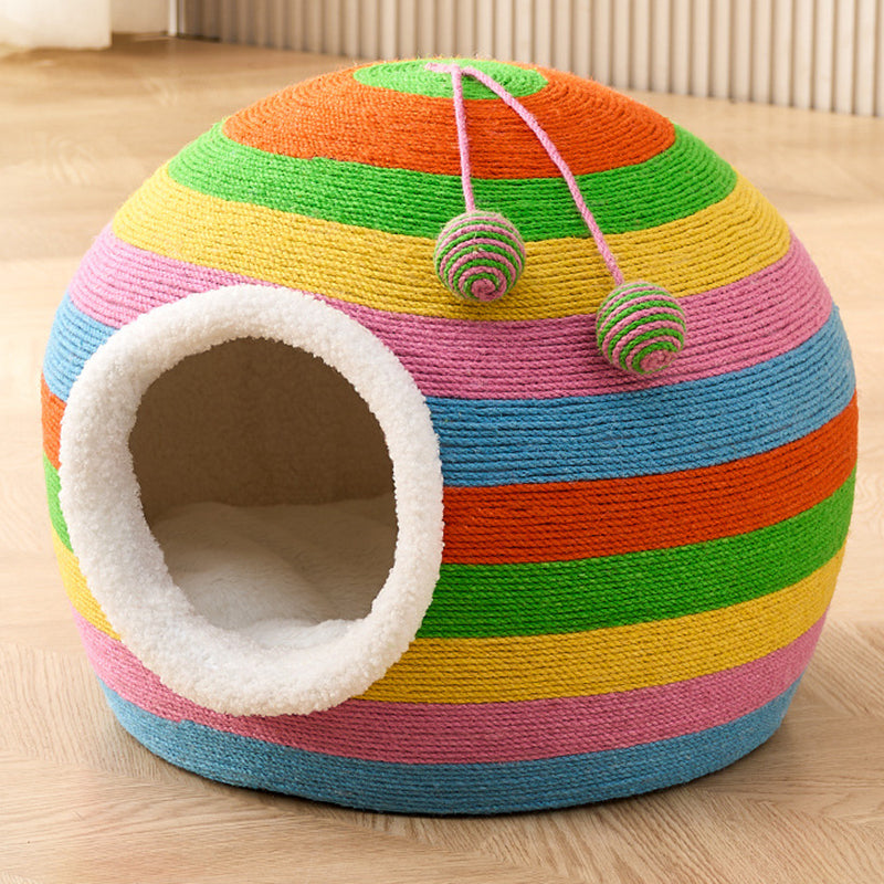Contemporary Creative Spherical Round Hemp Rope Foam Fabric Lambswool Velvet Anti-Slip Dotted Fabric Cat Bed Toy Ball For Bedroom Cuvalon