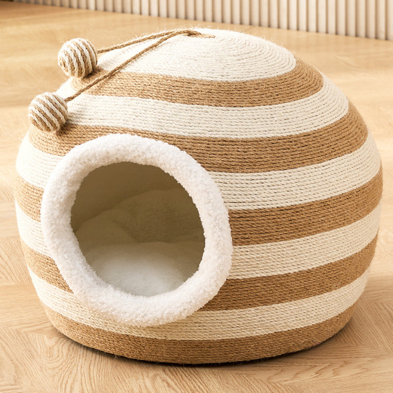 Contemporary Creative Spherical Round Hemp Rope Foam Fabric Lambswool Velvet Anti-Slip Dotted Fabric Cat Bed Toy Ball For Bedroom Cuvalon