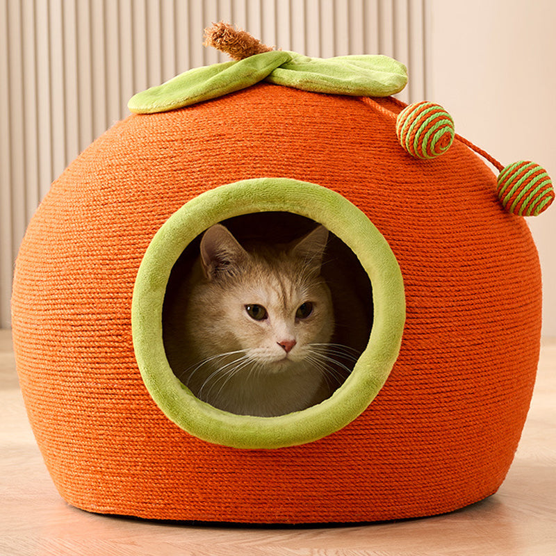 Contemporary Creative Spherical Round Hemp Rope Foam Fabric Lambswool Velvet Anti-Slip Dotted Fabric Cat Bed Toy Ball For Bedroom Cuvalon