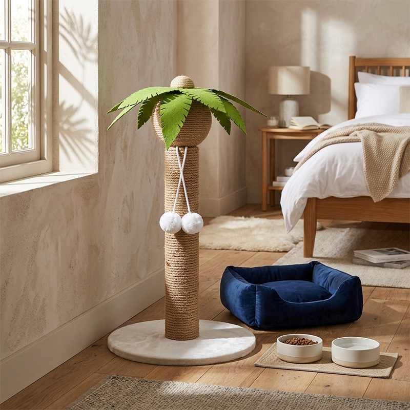 Contemporary Creative Coconut Tree-Shaped Sisal Felt Paper Tube Medium Density Fiberboard Velvet Cat Scratching Post Toy Ball For Living Room Cuvalon