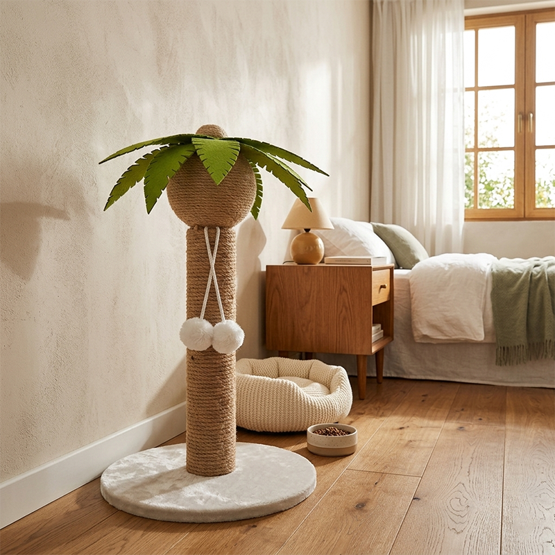 Contemporary Creative Coconut Tree-Shaped Sisal Felt Paper Tube Medium Density Fiberboard Velvet Cat Scratching Post Toy Ball For Living Room Cuvalon