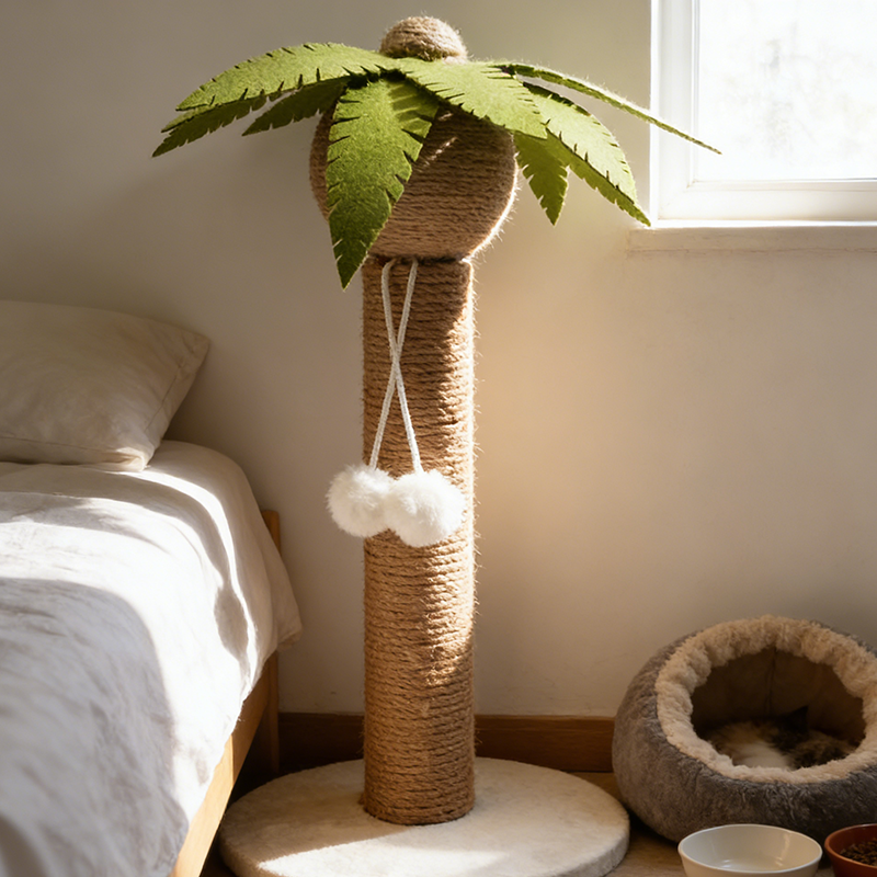 Contemporary Creative Coconut Tree-Shaped Sisal Felt Paper Tube Medium Density Fiberboard Velvet Cat Scratching Post Toy Ball For Living Room Cuvalon