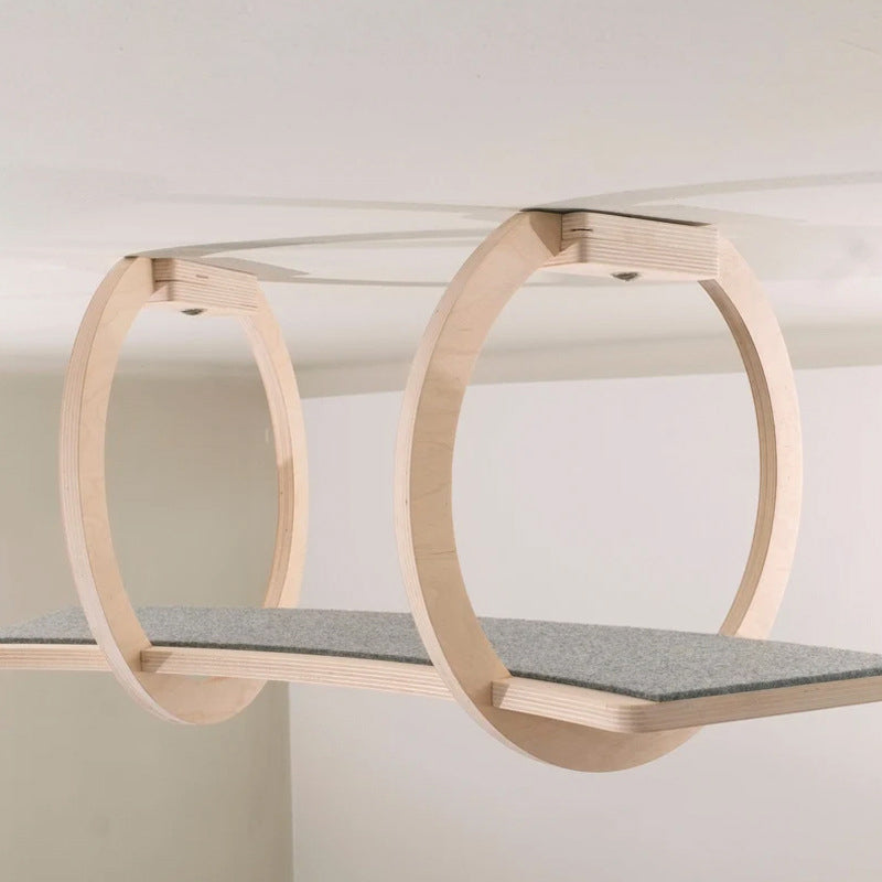 Modern Minimalist Round Curved Skybridge Plywood Felt Cat Tree & Condo 1/2 Hammock For Living Room Cuvalon
