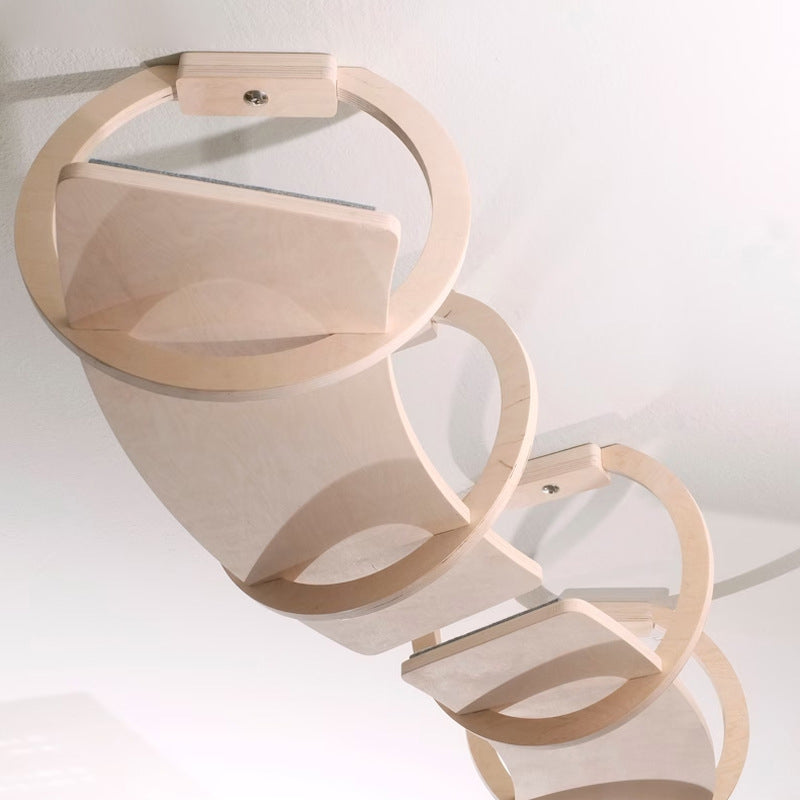 Modern Minimalist Round Curved Skybridge Plywood Felt Cat Tree & Condo 1/2 Hammock For Living Room Cuvalon