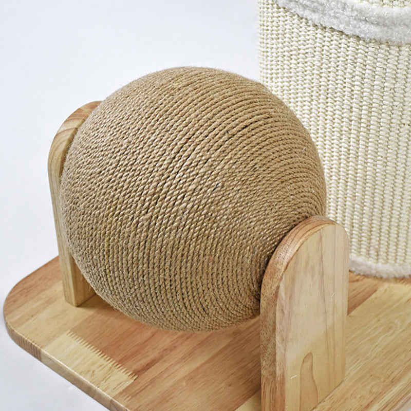 Modern Minimalist Cylindrical Sisal Teddy Fleece Rubberwood Plywood Cat Scratching Post Toy Ball For Living Room Cuvalon