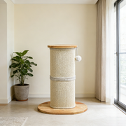 Modern Minimalist Cylindrical Sisal Teddy Fleece Rubberwood Plywood Cat Scratching Post Toy Ball For Living Room Cuvalon