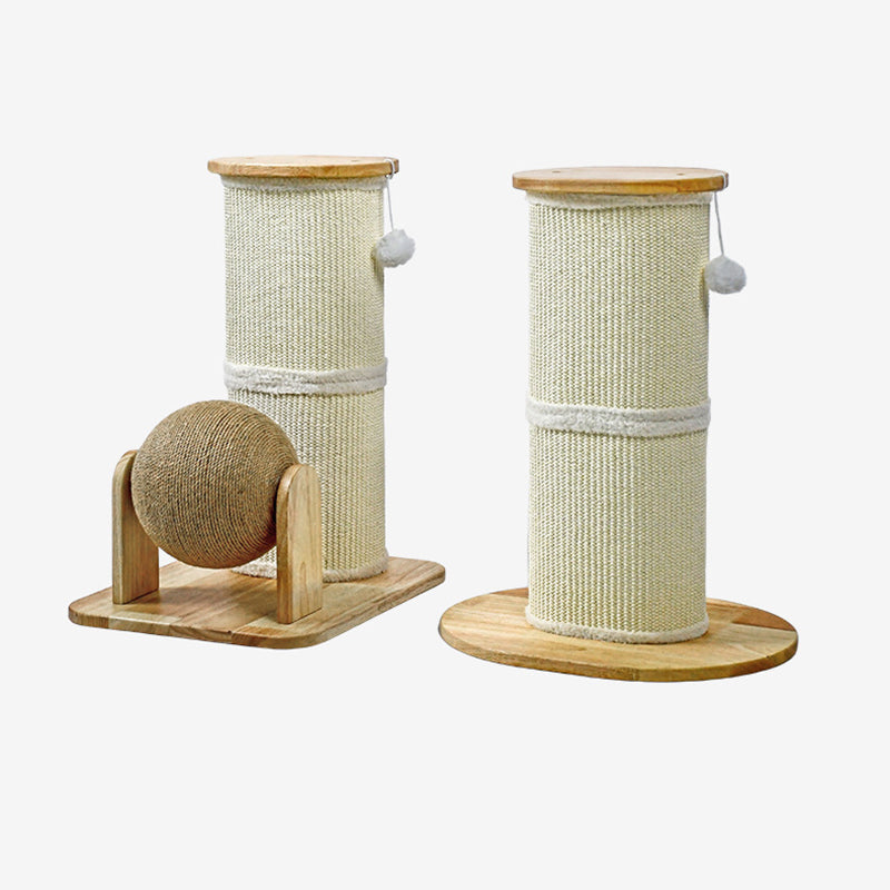 Modern Minimalist Cylindrical Sisal Teddy Fleece Rubberwood Plywood Cat Scratching Post Toy Ball For Living Room Cuvalon