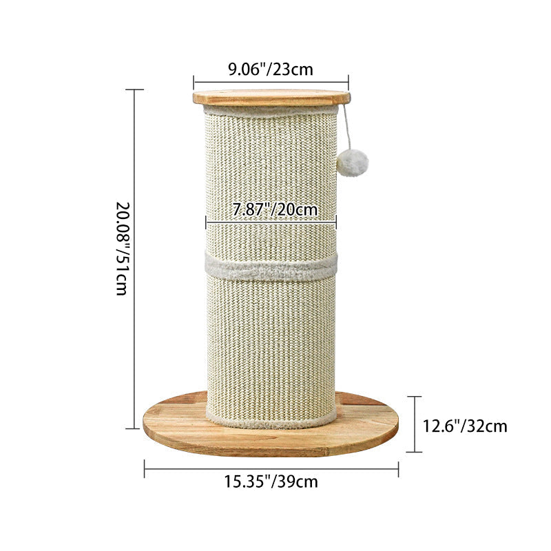 Modern Minimalist Cylindrical Sisal Teddy Fleece Rubberwood Plywood Cat Scratching Post Toy Ball For Living Room Cuvalon