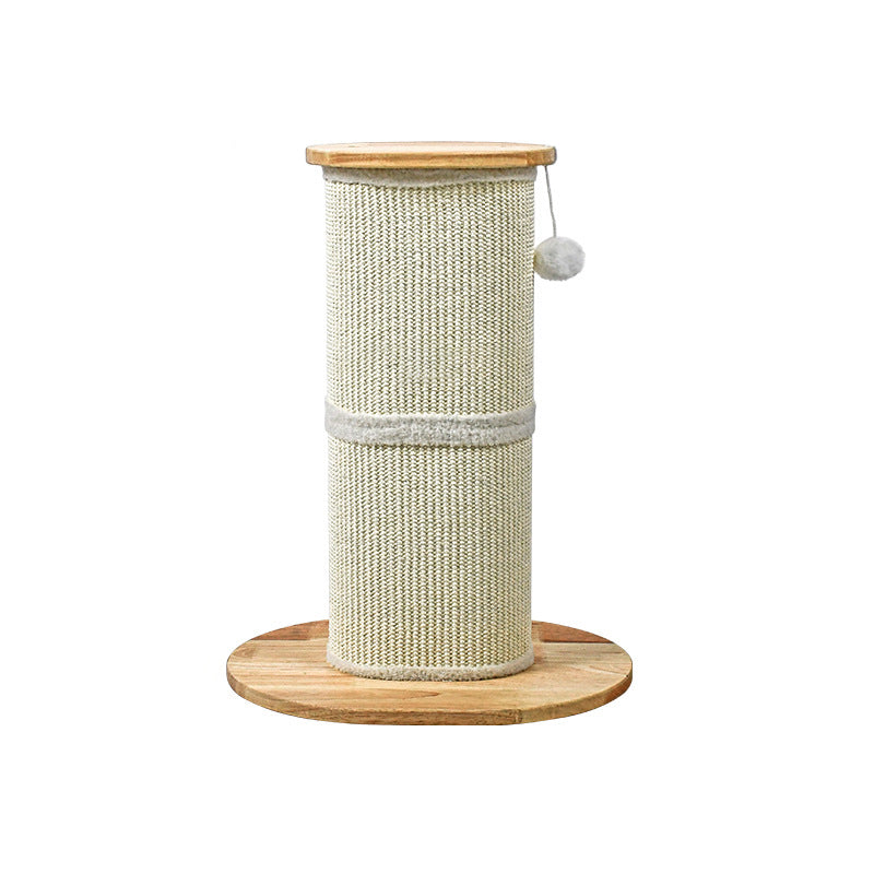 Modern Minimalist Cylindrical Sisal Teddy Fleece Rubberwood Plywood Cat Scratching Post Toy Ball For Living Room Cuvalon