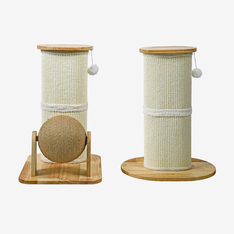 Modern Minimalist Cylindrical Sisal Teddy Fleece Rubberwood Plywood Cat Scratching Post Toy Ball For Living Room Cuvalon