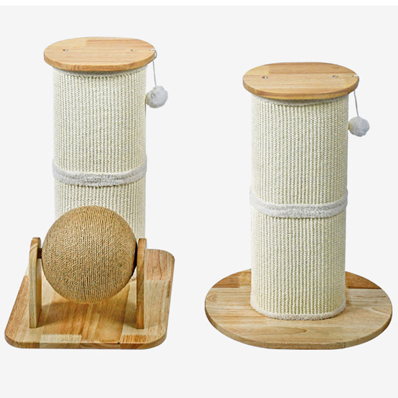 Modern Minimalist Cylindrical Sisal Teddy Fleece Rubberwood Plywood Cat Scratching Post Toy Ball For Living Room Cuvalon