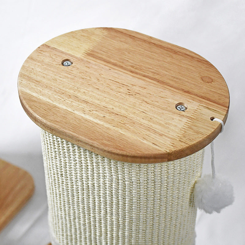 Modern Minimalist Cylindrical Sisal Teddy Fleece Rubberwood Plywood Cat Scratching Post Toy Ball For Living Room Cuvalon