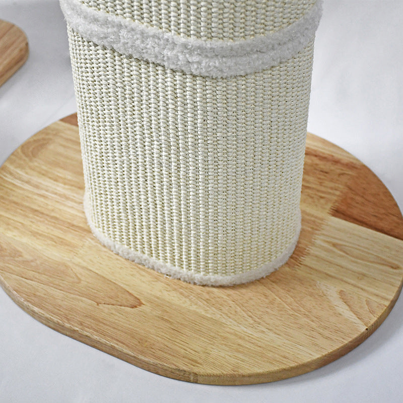 Modern Minimalist Cylindrical Sisal Teddy Fleece Rubberwood Plywood Cat Scratching Post Toy Ball For Living Room Cuvalon