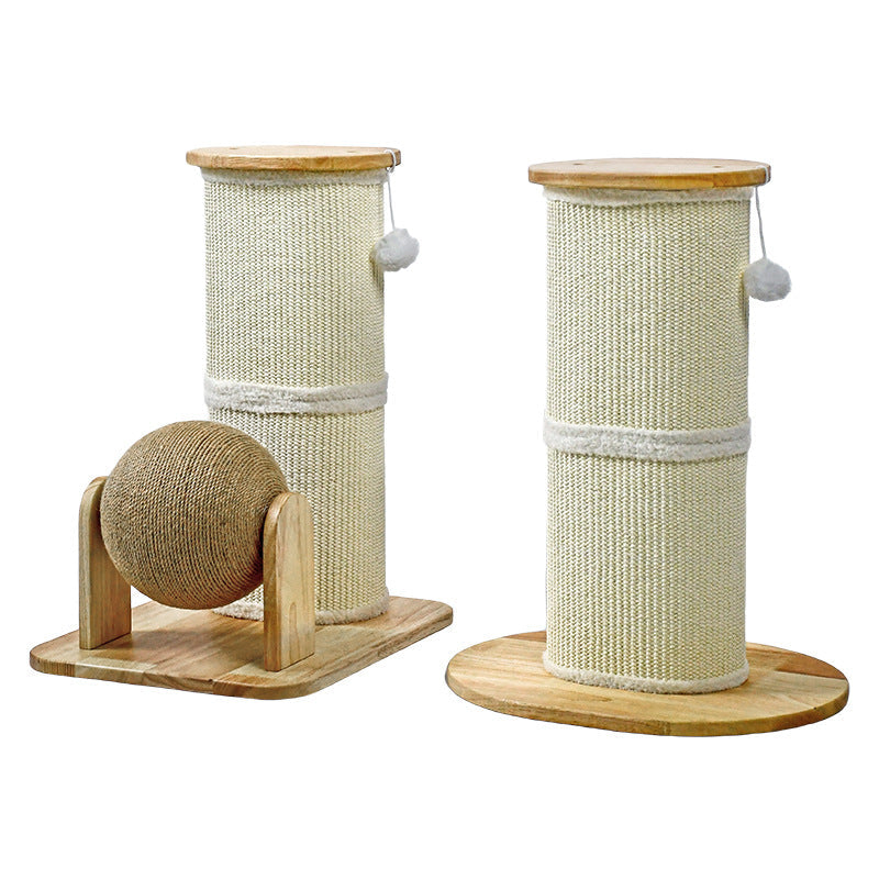 Modern Minimalist Cylindrical Sisal Teddy Fleece Rubberwood Plywood Cat Scratching Post Toy Ball For Living Room Cuvalon