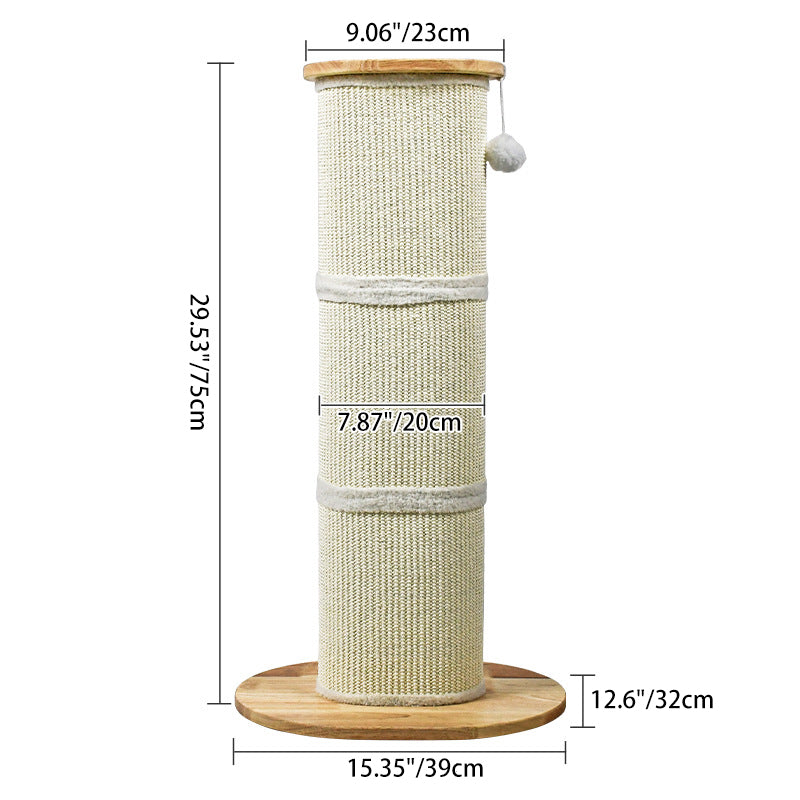 Modern Minimalist Cylindrical Sisal Teddy Fleece Rubberwood Plywood Cat Scratching Post Toy Ball For Living Room Cuvalon