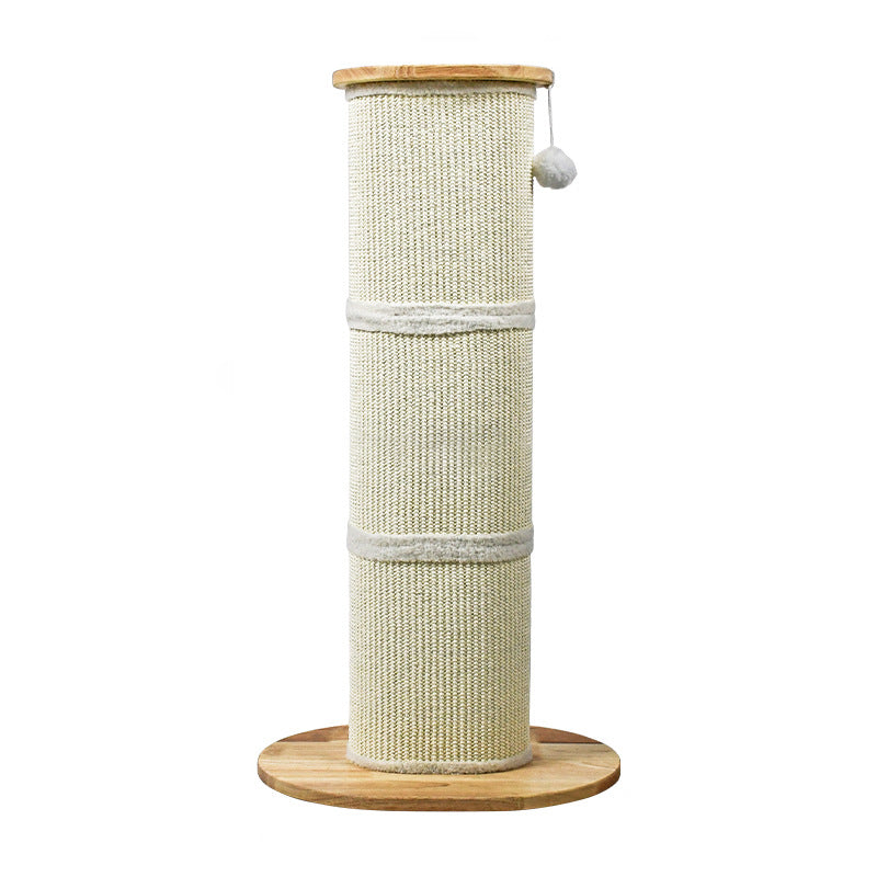 Modern Minimalist Cylindrical Sisal Teddy Fleece Rubberwood Plywood Cat Scratching Post Toy Ball For Living Room Cuvalon