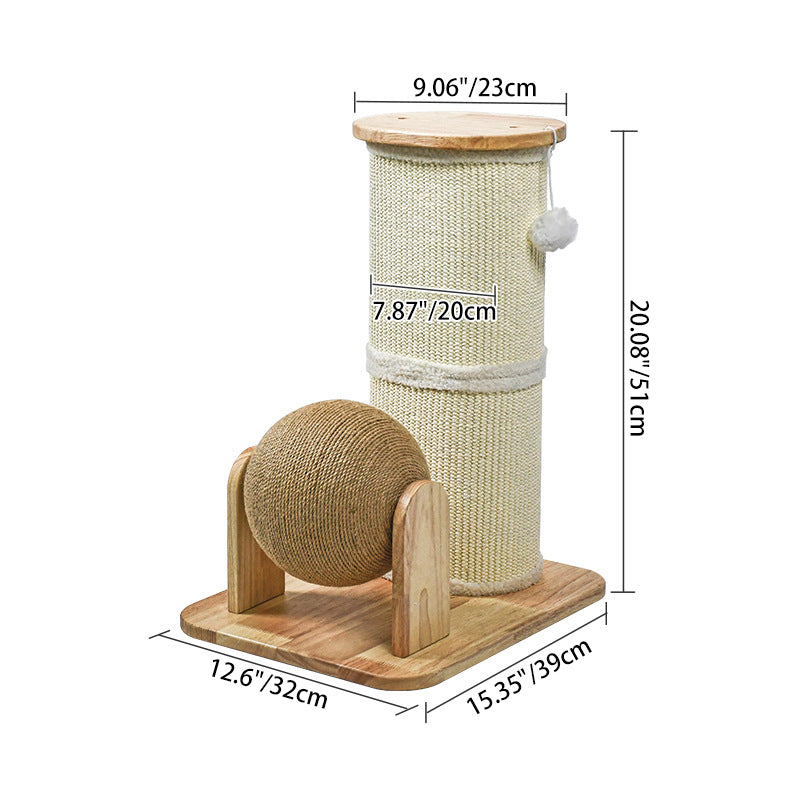 Modern Minimalist Cylindrical Sisal Teddy Fleece Rubberwood Plywood Cat Scratching Post Toy Ball For Living Room Cuvalon