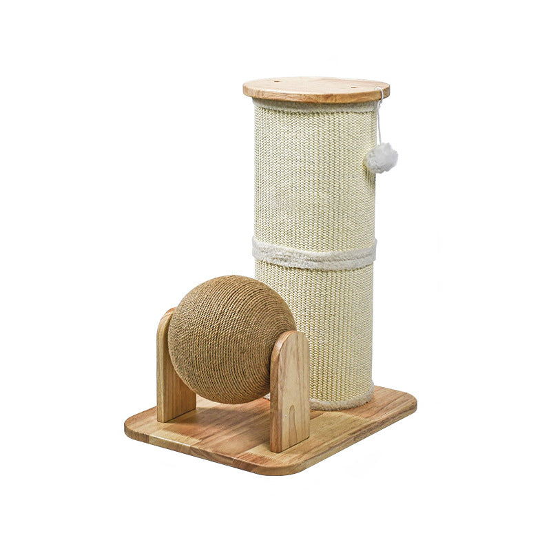Modern Minimalist Cylindrical Sisal Teddy Fleece Rubberwood Plywood Cat Scratching Post Toy Ball For Living Room Cuvalon