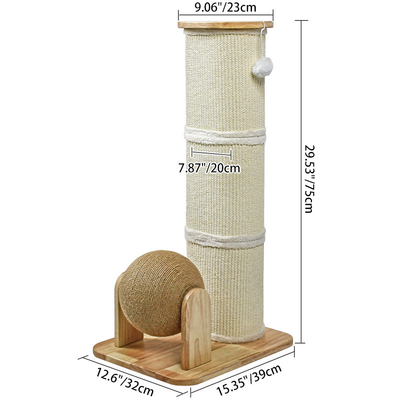 Modern Minimalist Cylindrical Sisal Teddy Fleece Rubberwood Plywood Cat Scratching Post Toy Ball For Living Room Cuvalon