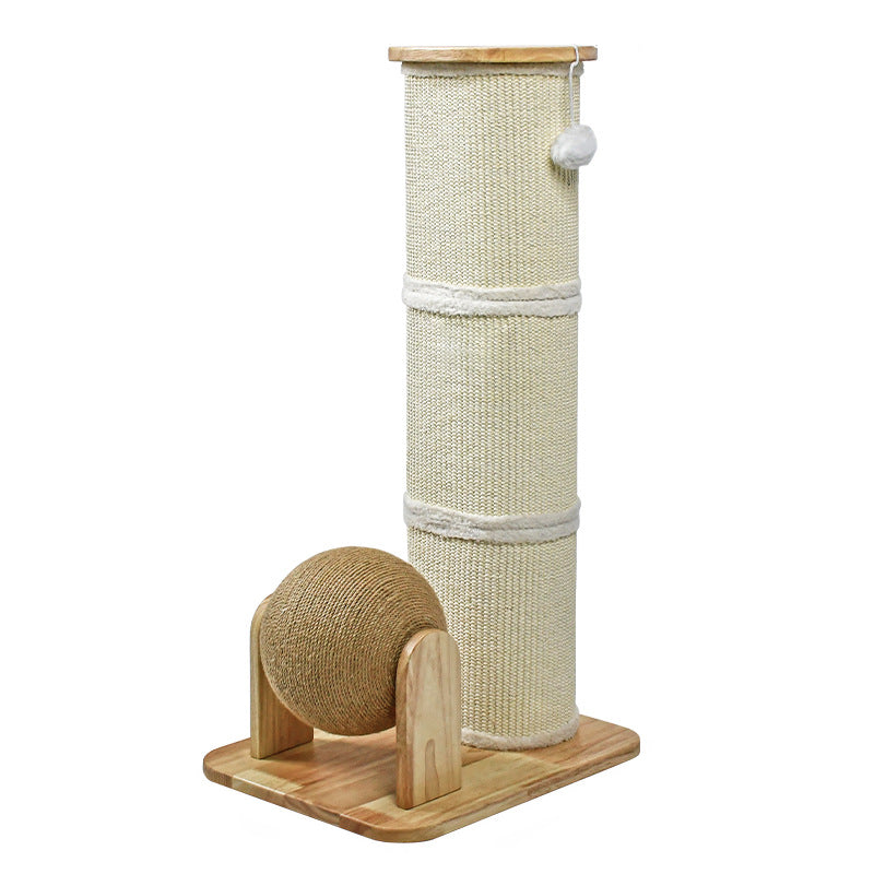 Modern Minimalist Cylindrical Sisal Teddy Fleece Rubberwood Plywood Cat Scratching Post Toy Ball For Living Room Cuvalon