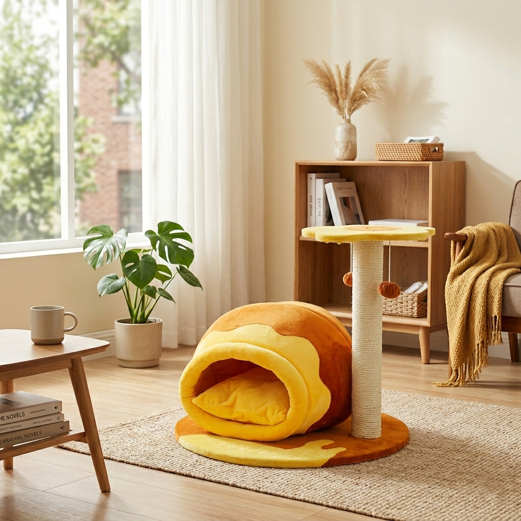 Contemporary Creative Teddy Bear-Shaped Honey Pot Velvet Sisal Sponge Paper Tube Cat Tree & Condo 1-Perch For Living Room Cuvalon