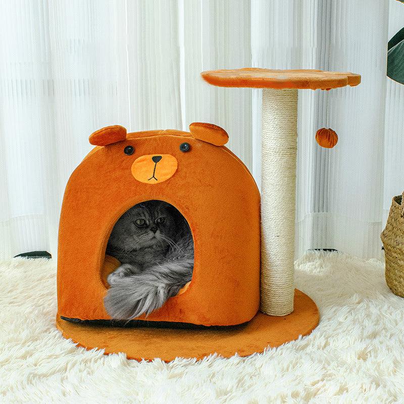 Contemporary Creative Teddy Bear-Shaped Honey Pot Velvet Sisal Sponge Paper Tube Cat Tree & Condo 1-Perch For Living Room Cuvalon