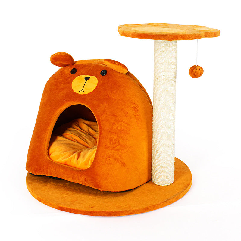 Contemporary Creative Teddy Bear-Shaped Honey Pot Velvet Sisal Sponge Paper Tube Cat Tree & Condo 1-Perch For Living Room Cuvalon