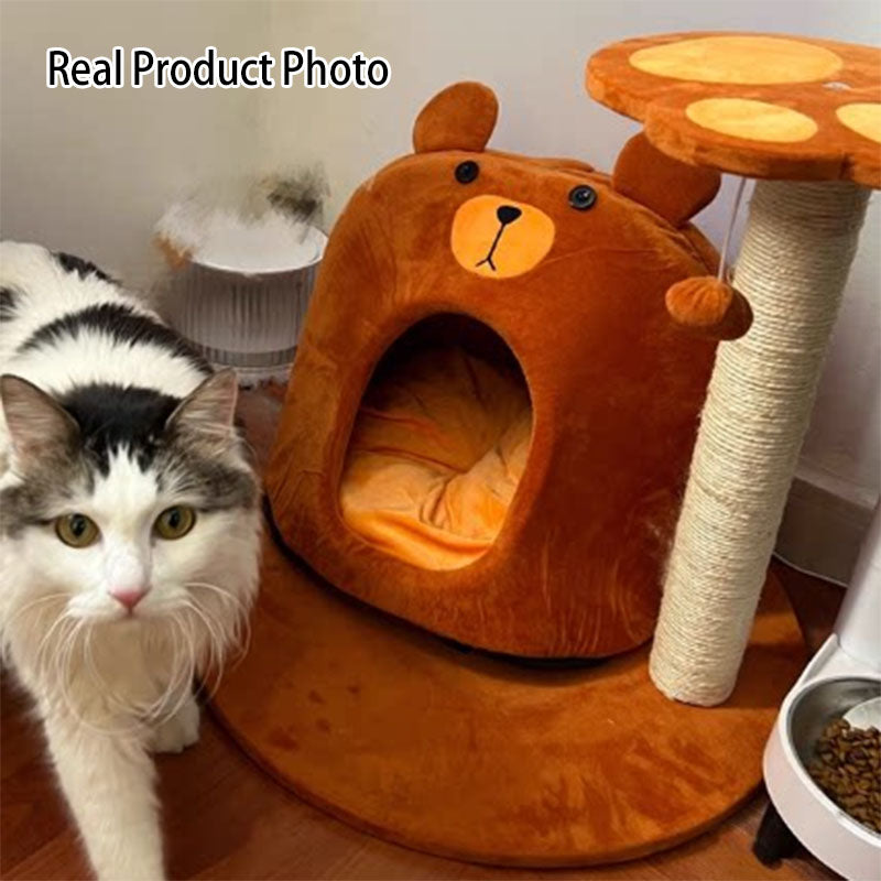 Contemporary Creative Teddy Bear-Shaped Honey Pot Velvet Sisal Sponge Paper Tube Cat Tree & Condo 1-Perch For Living Room Cuvalon