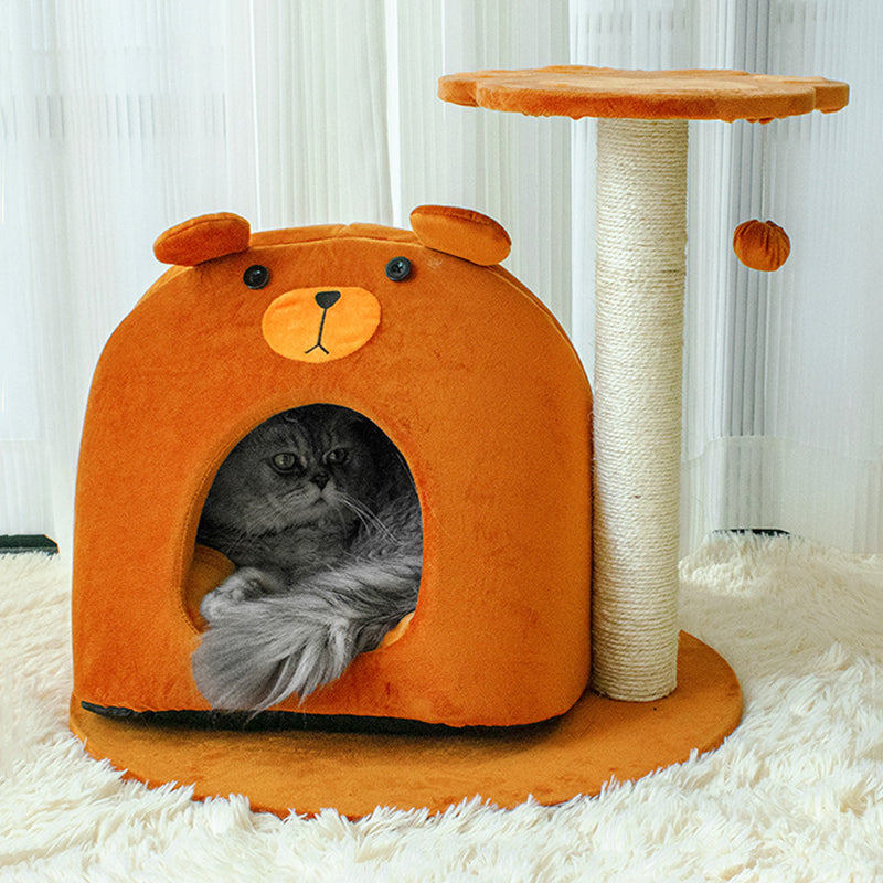 Contemporary Creative Teddy Bear-Shaped Honey Pot Velvet Sisal Sponge Paper Tube Cat Tree & Condo 1-Perch For Living Room Cuvalon