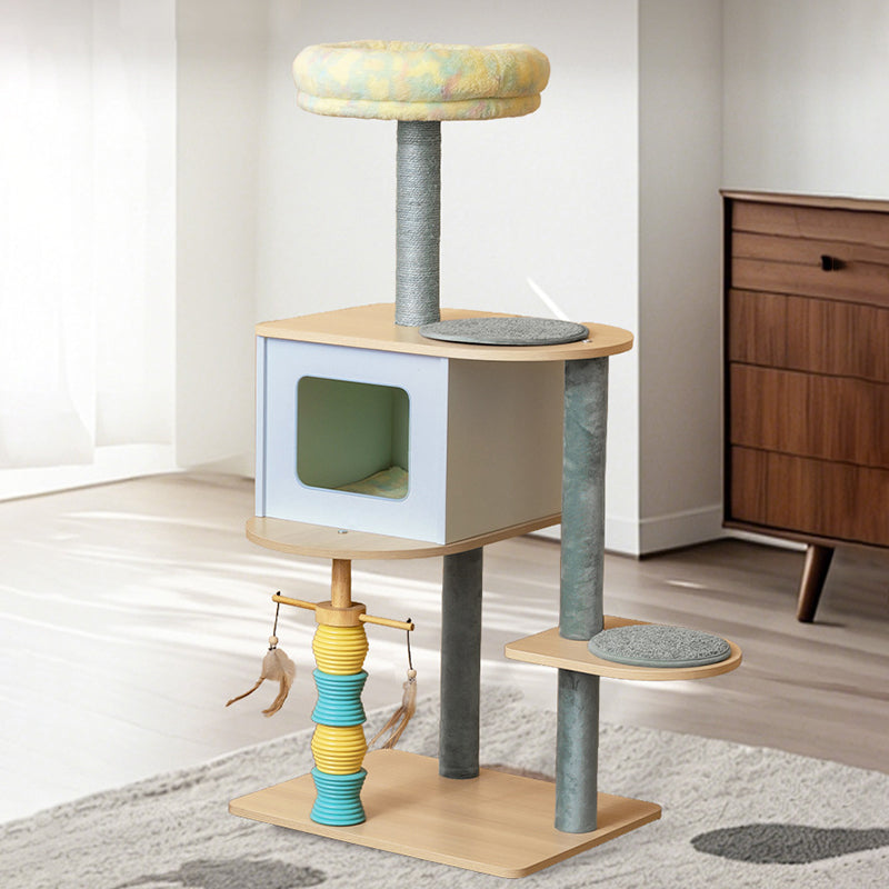 Contemporary Nordic Rectangular Cylindrical Particle Board Paper Tube Sisal Sherpa Fabric Velvet Cat Tree & Condo 2-Condo For Living Room Cuvalon