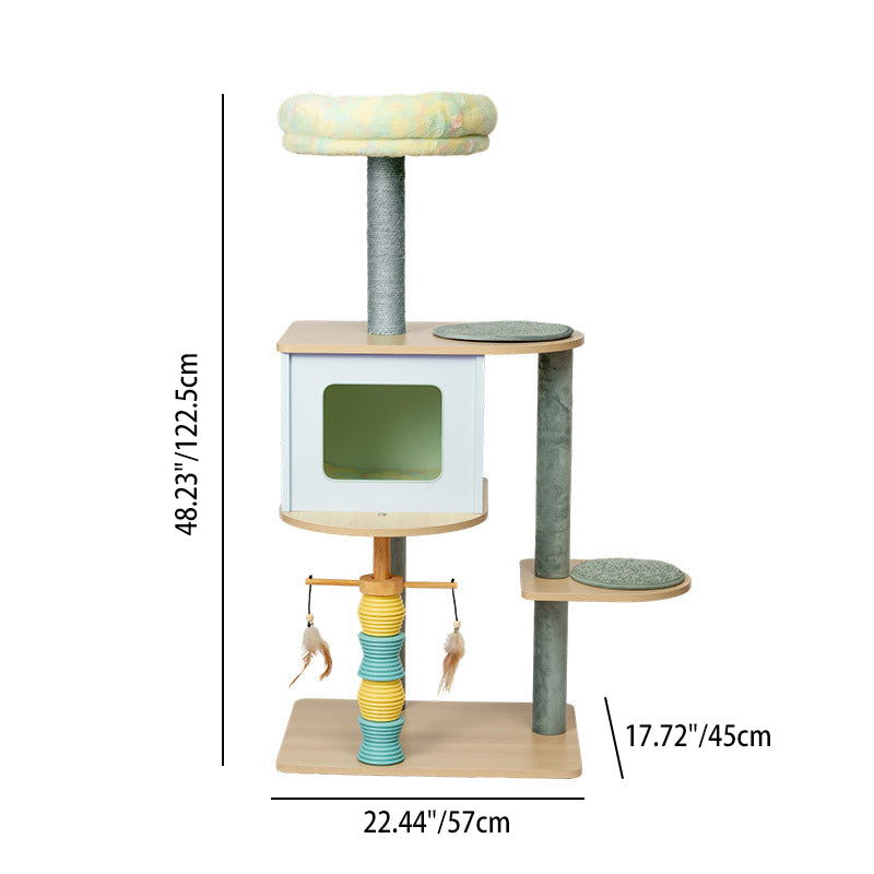 Contemporary Nordic Rectangular Cylindrical Particle Board Paper Tube Sisal Sherpa Fabric Velvet Cat Tree & Condo 2-Condo For Living Room Cuvalon