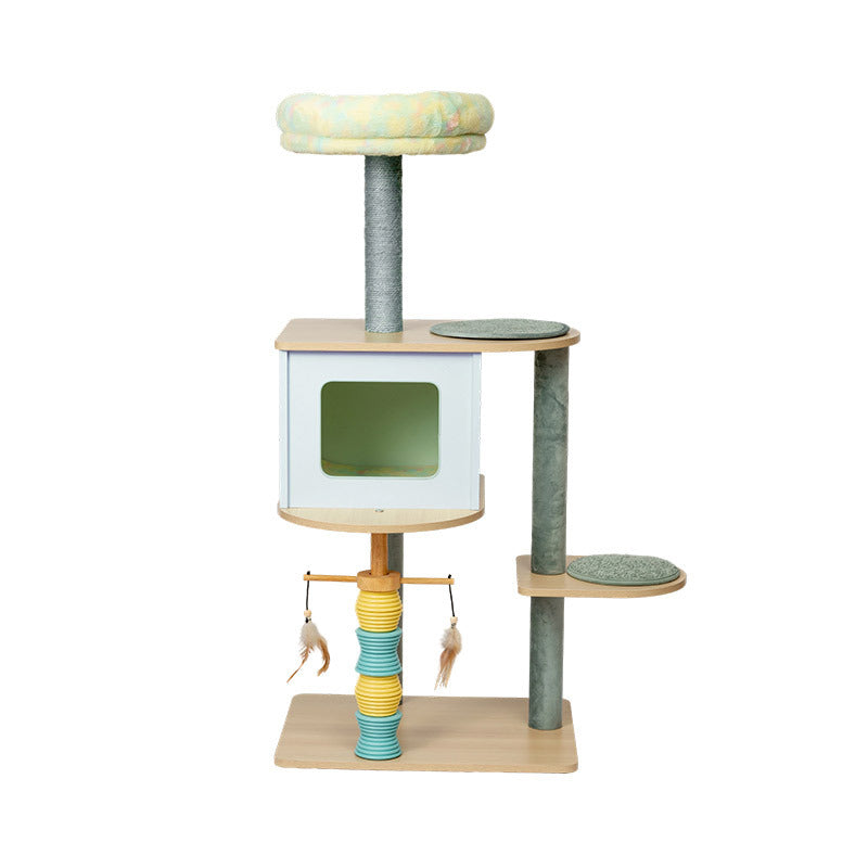 Contemporary Nordic Rectangular Cylindrical Particle Board Paper Tube Sisal Sherpa Fabric Velvet Cat Tree & Condo 2-Condo For Living Room Cuvalon