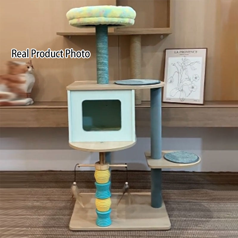 Contemporary Nordic Rectangular Cylindrical Particle Board Paper Tube Sisal Sherpa Fabric Velvet Cat Tree & Condo 2-Condo For Living Room Cuvalon