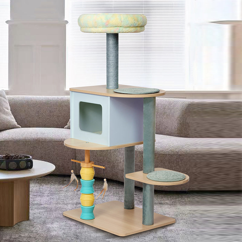 Contemporary Nordic Rectangular Cylindrical Particle Board Paper Tube Sisal Sherpa Fabric Velvet Cat Tree & Condo 2-Condo For Living Room Cuvalon