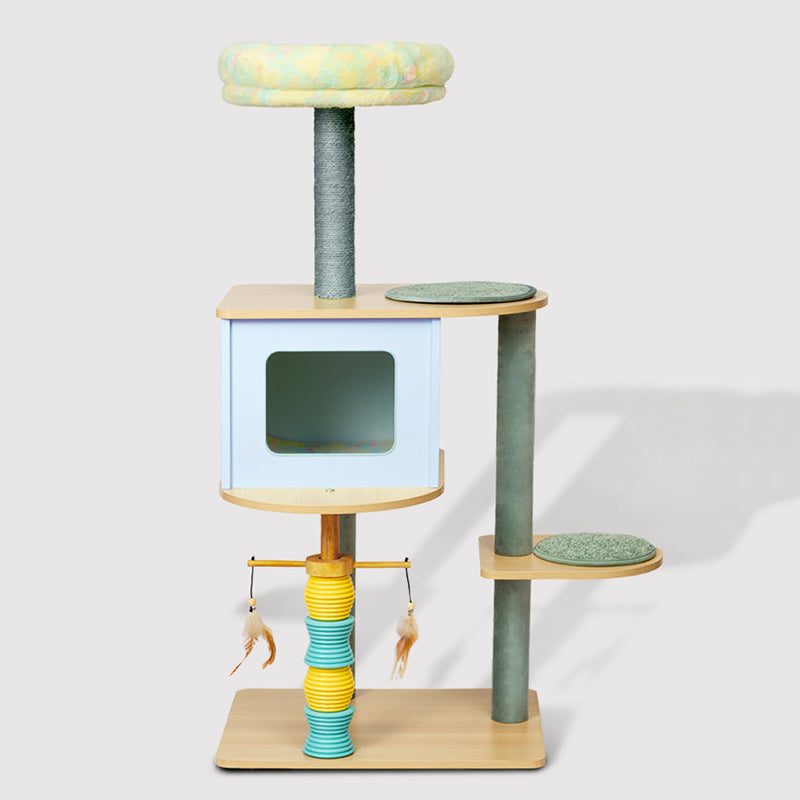 Contemporary Nordic Rectangular Cylindrical Particle Board Paper Tube Sisal Sherpa Fabric Velvet Cat Tree & Condo 2-Condo For Living Room Cuvalon