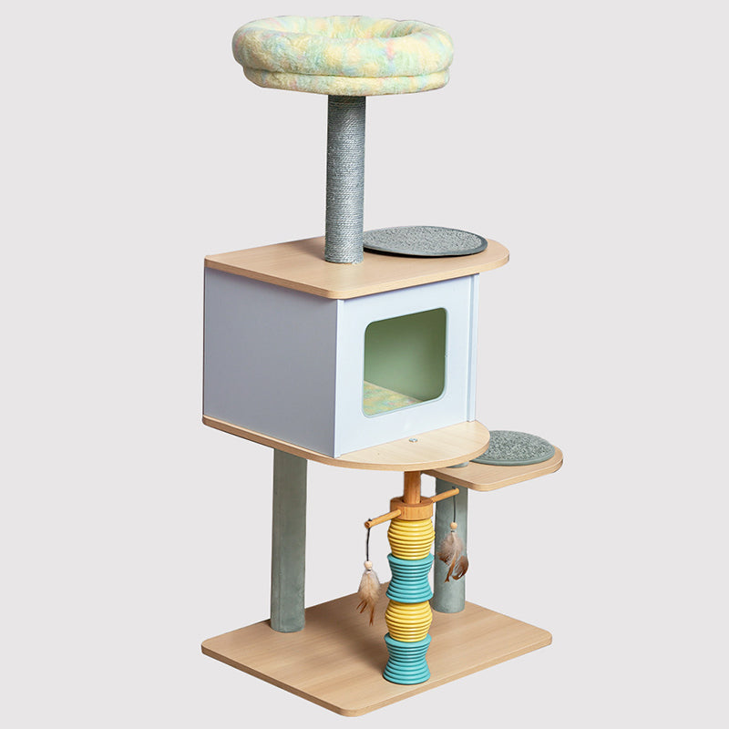 Contemporary Nordic Rectangular Cylindrical Particle Board Paper Tube Sisal Sherpa Fabric Velvet Cat Tree & Condo 2-Condo For Living Room Cuvalon