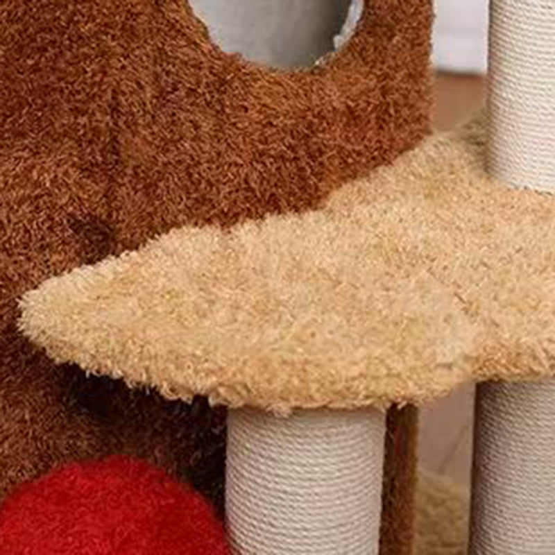 Contemporary Creative Cylindrical Tree House Pine Wood Teddy Fleece Sisal Cat Tree & Condo 2-Condo For Living Room Cuvalon