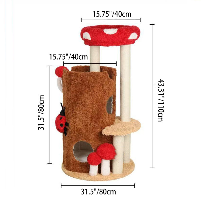 Contemporary Creative Cylindrical Tree House Pine Wood Teddy Fleece Sisal Cat Tree & Condo 2-Condo For Living Room Cuvalon
