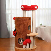 Contemporary Creative Cylindrical Tree House Pine Wood Teddy Fleece Sisal Cat Tree & Condo 2-Condo For Living Room Cuvalon