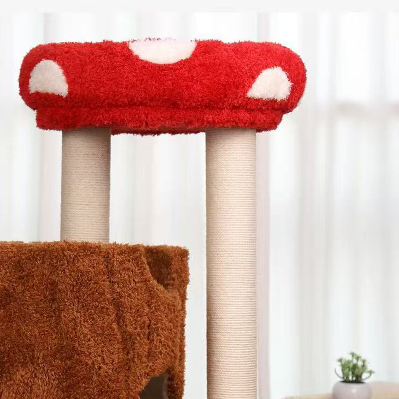 Contemporary Creative Cylindrical Tree House Pine Wood Teddy Fleece Sisal Cat Tree & Condo 2-Condo For Living Room Cuvalon