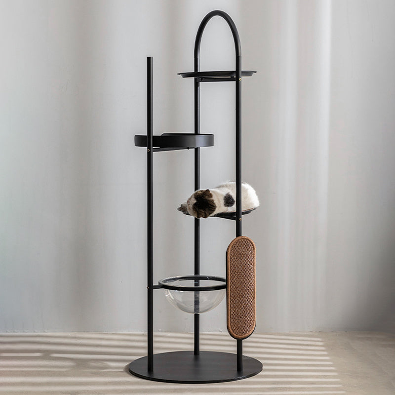 Modern Minimalist Cylindrical Iron Acrylic Hemp Rope Cat Tree & Condo 3-Perch For Living Room Cuvalon