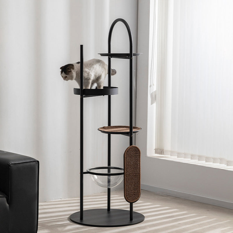 Modern Minimalist Cylindrical Iron Acrylic Hemp Rope Cat Tree & Condo 3-Perch For Living Room Cuvalon