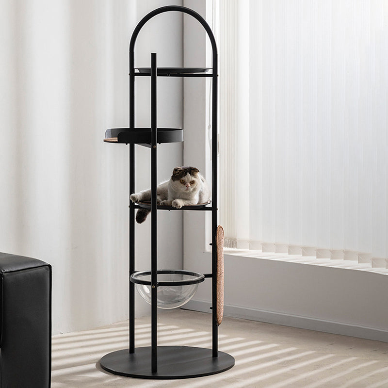 Modern Minimalist Cylindrical Iron Acrylic Hemp Rope Cat Tree & Condo 3-Perch For Living Room Cuvalon