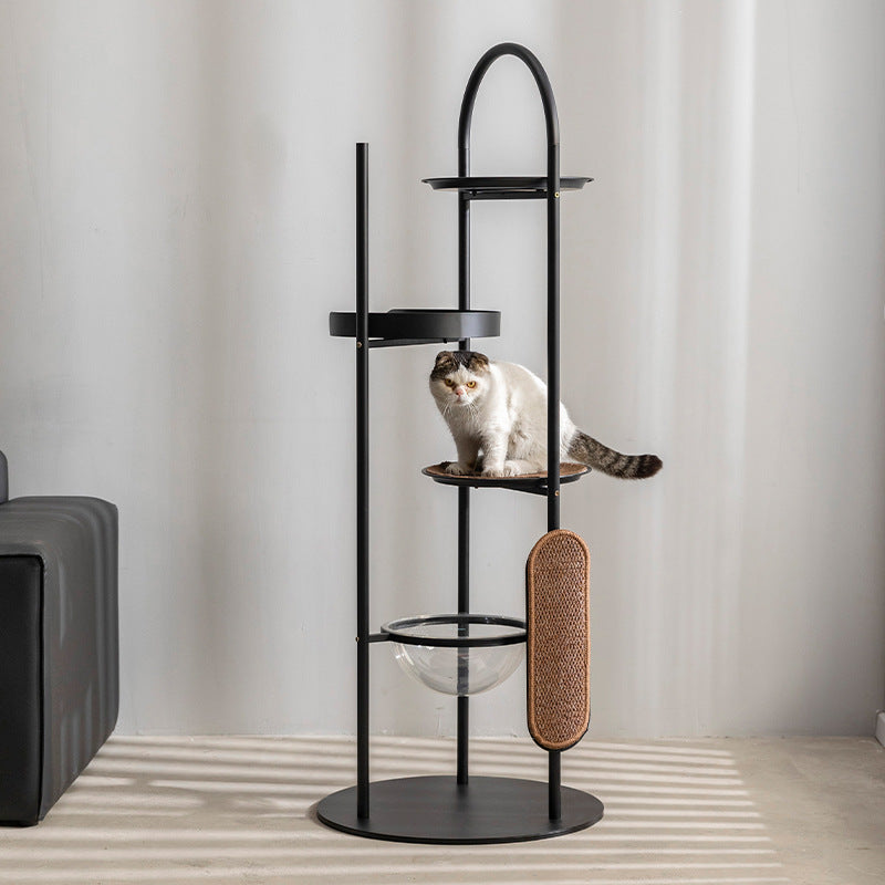 Modern Minimalist Cylindrical Iron Acrylic Hemp Rope Cat Tree & Condo 3-Perch For Living Room Cuvalon