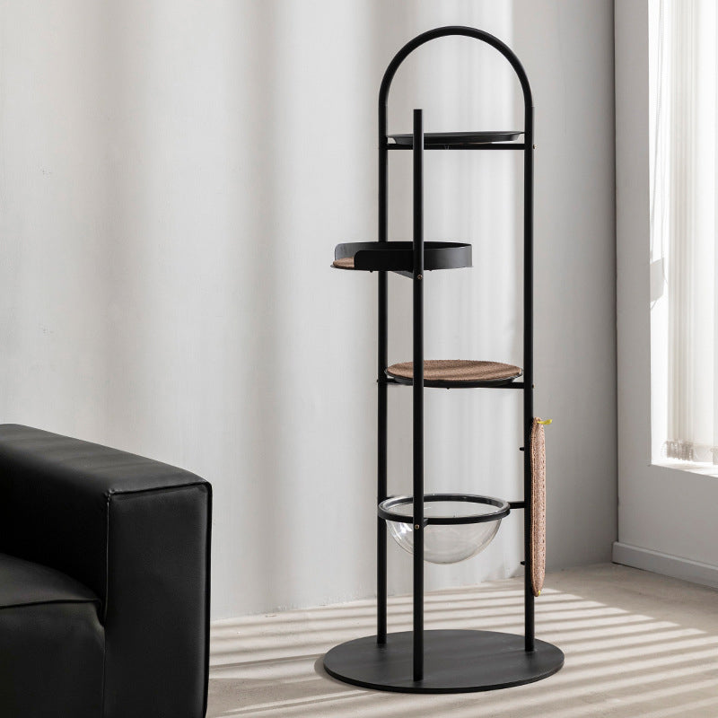 Modern Minimalist Cylindrical Iron Acrylic Hemp Rope Cat Tree & Condo 3-Perch For Living Room Cuvalon