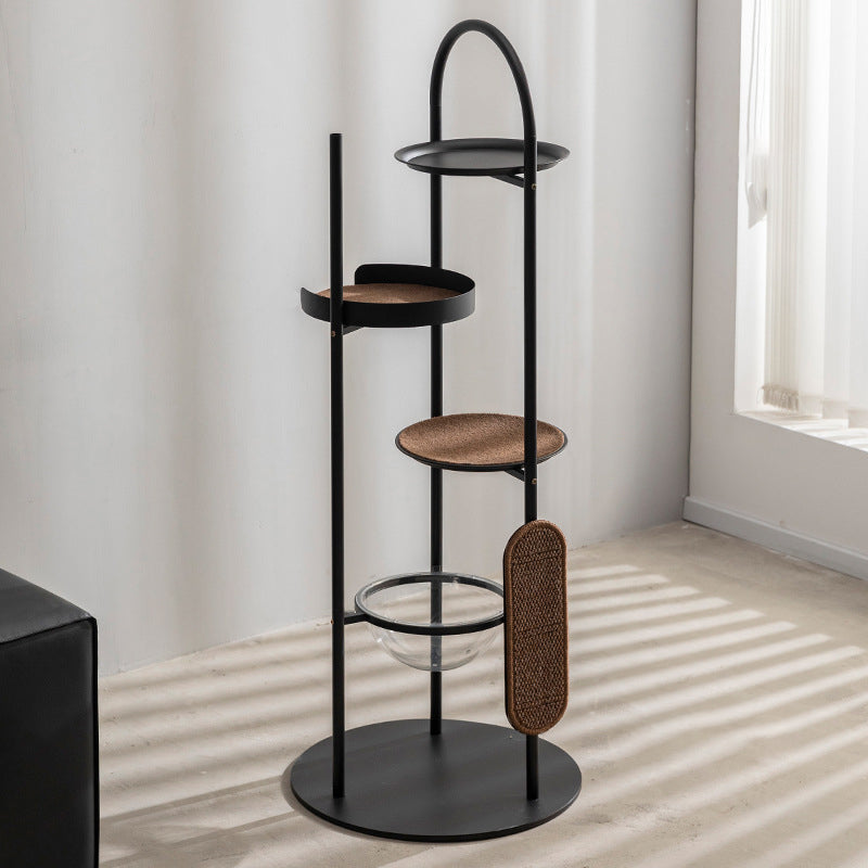 Modern Minimalist Cylindrical Iron Acrylic Hemp Rope Cat Tree & Condo 3-Perch For Living Room Cuvalon